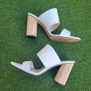 White leather heeled mules 9.5